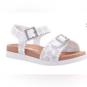 Nina White Kids Sandals with Silver Buckles